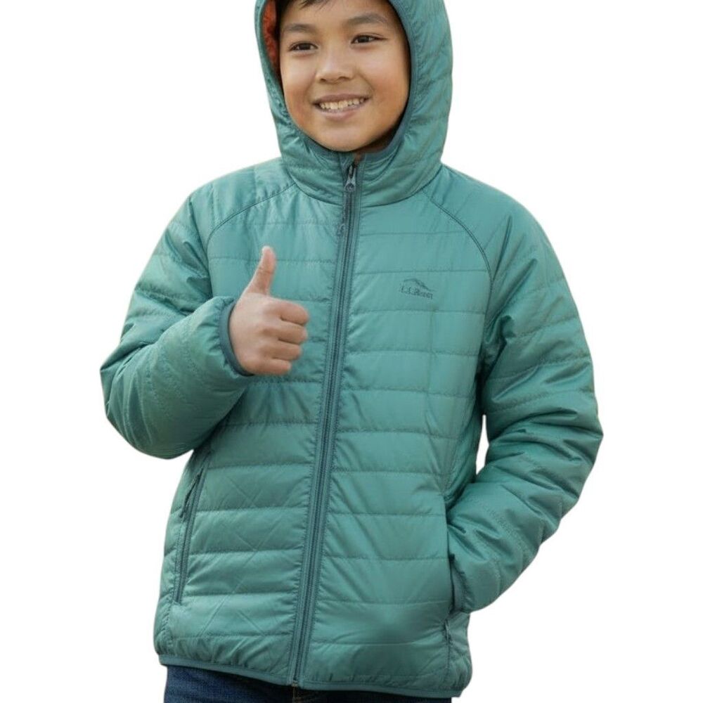 L.L.Bean Boys M 10/12 Green Quilted Hooded Jacket Insulated Outdoor Gorpcore